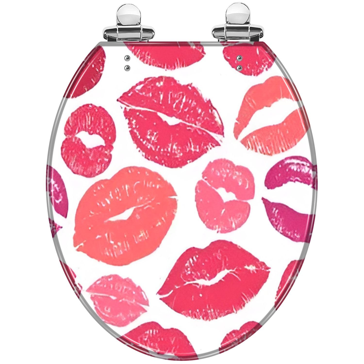 Round Toilet Seat Lips Colourful womans lips for cloth paper world Resin Toilet Seat with Quietly Close Quick Release Hinges Decorative Toilet Seat with Cover Easy to Clean and Install