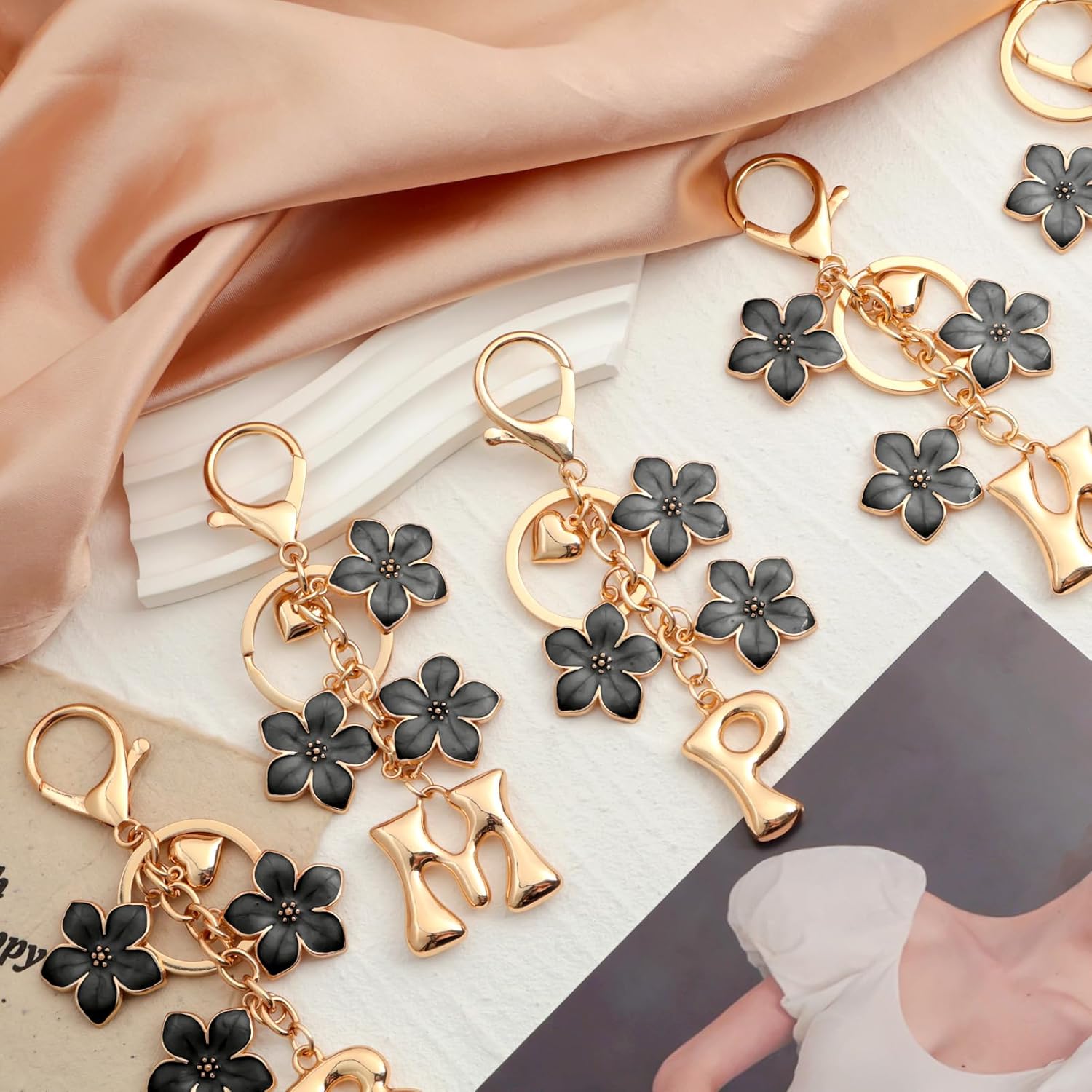 Snycler Bubble Initial Keychain Graceful Flower for bags car remote–A-Z Letter Charms for Women - Image 6