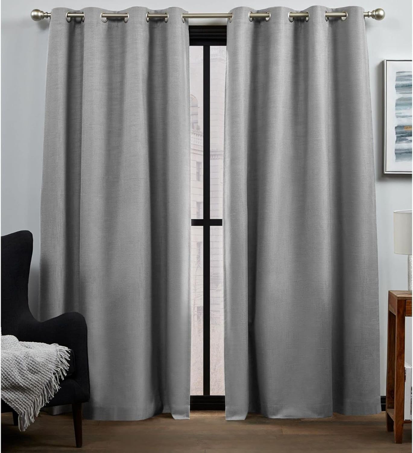 Exclusive Home Bensen 100% Blackout Grommet Top Curtain Panel Pair, 52"x84", Grey, Set of 2