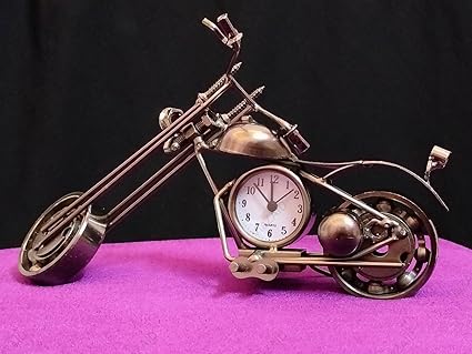 ViaZAID Metal Handmade Motor Bike showpiece with Clock Decor Vintage Shape Iron Model Toy Vehicle Desktop Study Cafe bar Office Living Room Decor Desk Table Gift (D with Clock)
