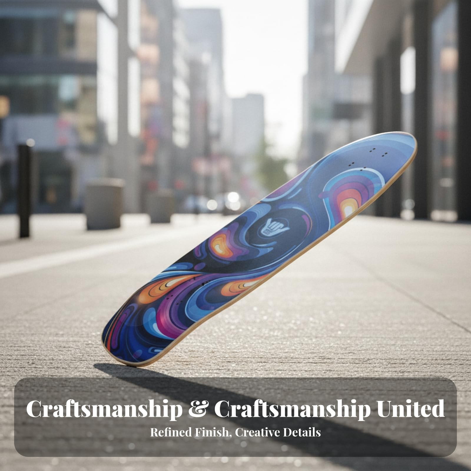 Plateau de Skateboard en Érable Deck Planche Cruiser avec Concave Double Kick Sept Plis Tout Bois Perçages Multiples pour Montage Adaptable Poids
