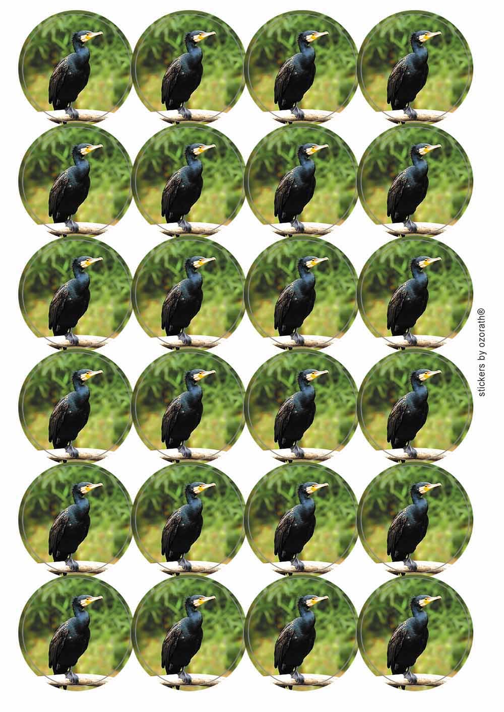Cormorant Circular Matt Paper Stickers A4 Sheet of 24 (Each Sticker is 45mm Diameter)