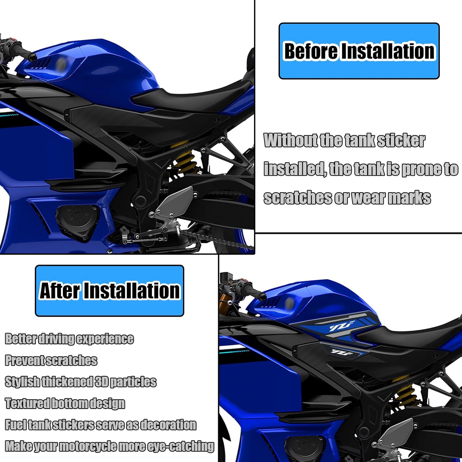 For YZF R25 R3 YZF R3 YZF R25 YZFR25 YZFR3 2025 motorcycle side tank pads tank pads knee pads protectors decals traction pads yzf r3 r25 2019-2025 motorcycle accessories (blue)