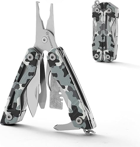 VIRENKNIFE Mini EDC multiherramienta, alicates multiherramienta de acero inoxidable 13 en 1 con cuchillo de bolsillo, abridor de botellas,