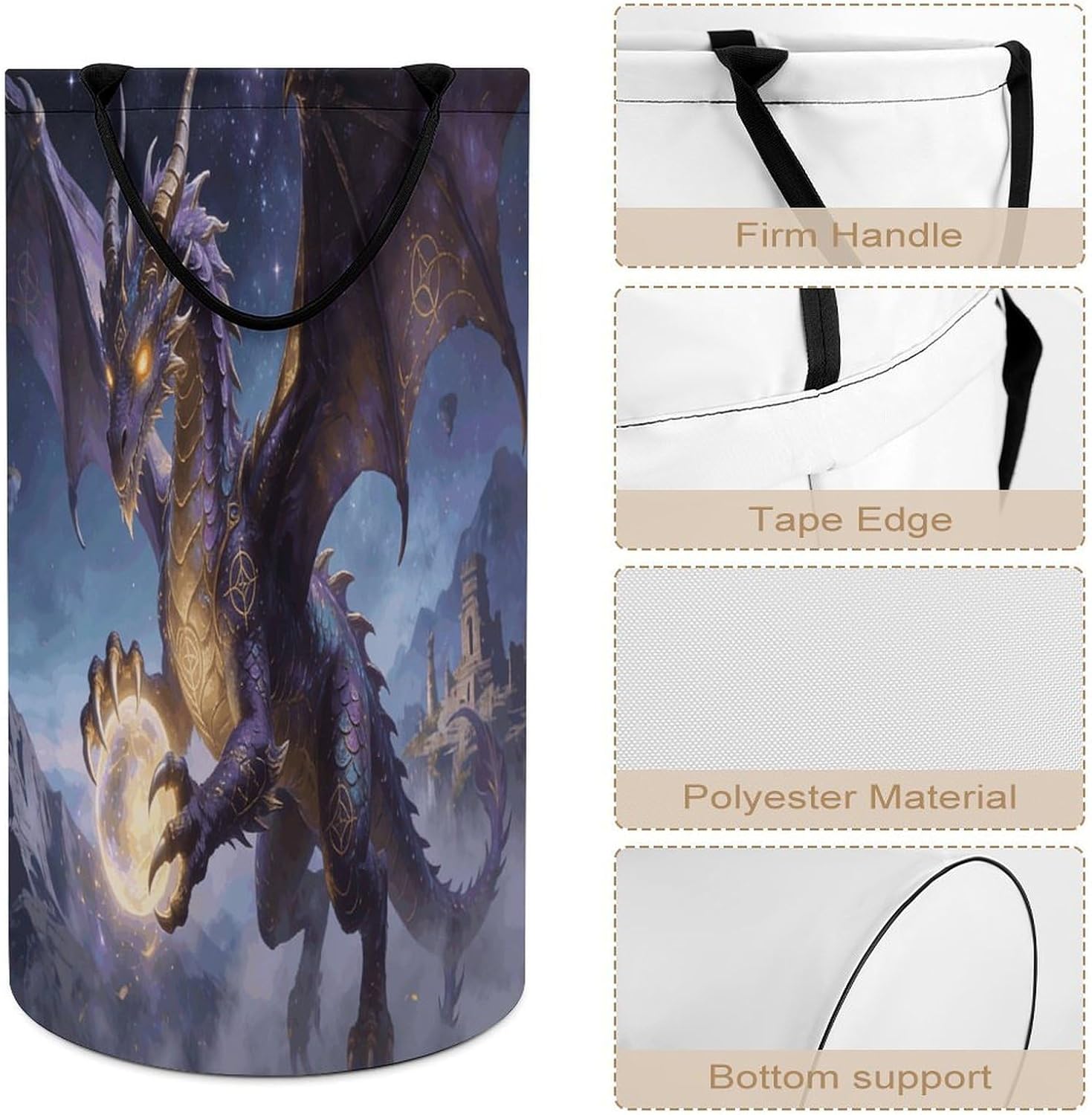 Fantasy Dragon Laundry Hamper 86L Waterproof Collapsible Clothes Basket with Double Handles Freestanding Foldable Laundry Basket Large Clothes Hamper for Bathroom