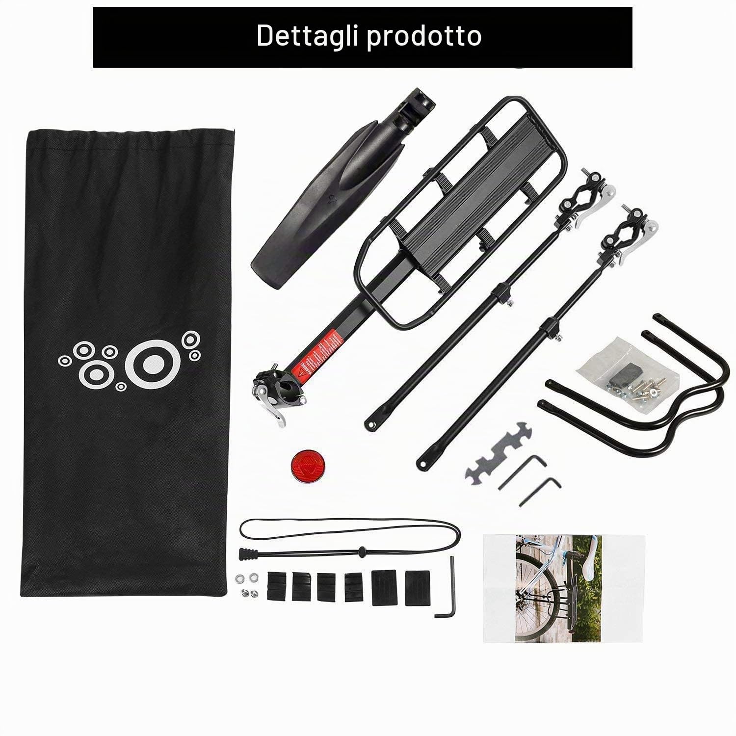 Baiker, Portapacchi per bicicletta, regolabile, mountain bike, alluminio, carico massimo 50 kg, con fanale catarifrangente, attacco e montaggio rapido