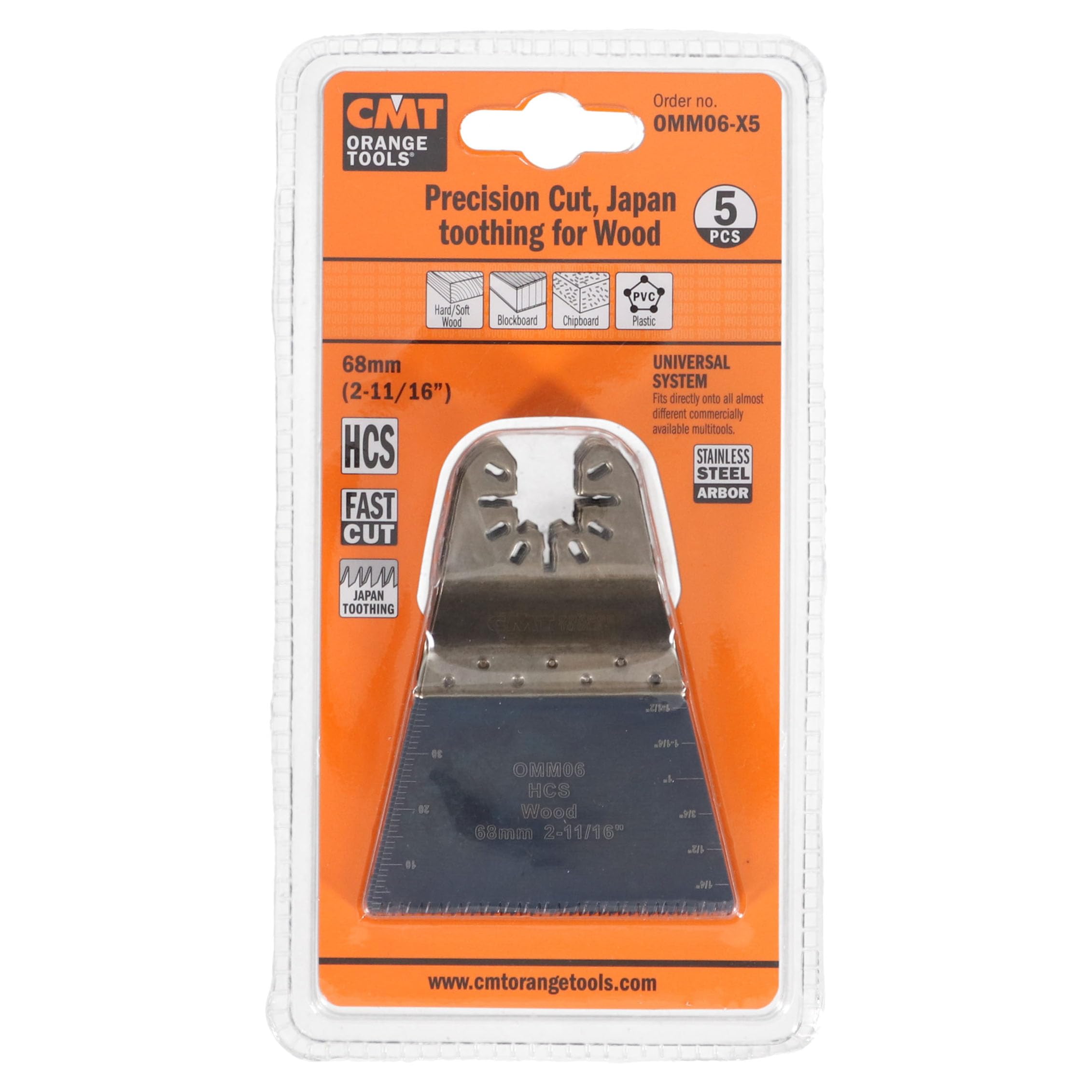 CMT OMM06-X5 Lame taglio di precisione 68mm a dentatura "Giapponese" per legno, Attacco universale, 5 pz