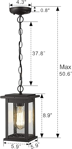 Miniatura 6 de Emliviar 1803EW1-H - Lámparas colgantes exteriores para porche, 1 luz, acabado negro con vidrio sembrado, 1803EW1-H