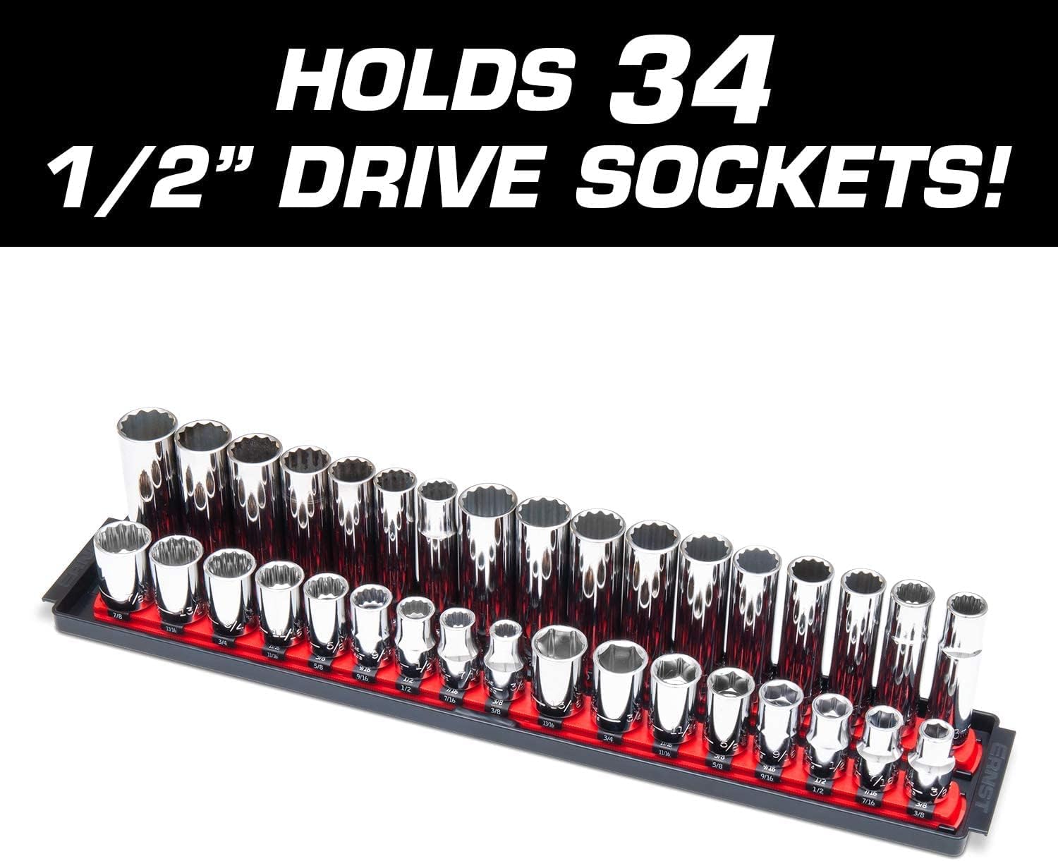Ernst Manufacturing 19-Inch Socket Boss 2-Rail 1/2-Inch-Drive Twist-Lock Socket Organizer, Red (8454-A) - Made in USA
