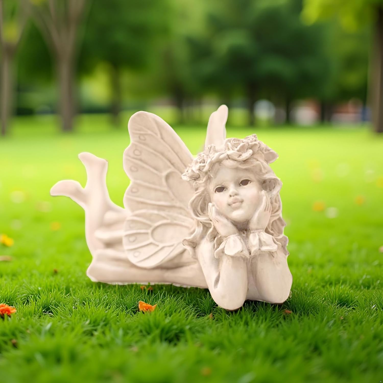 Garden Fairy Angel Decor, Laying Angel Holding Face Statue, Garden Gifts for Patio or Lawn, Outdoor Art & Housewarming Collection, 5.32” H Waterproof Sculpture (Resin)