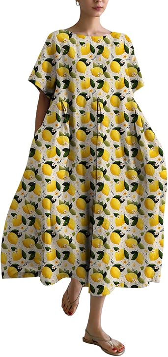 Womens Colorful Fruit Grapgic Printed Dress Baggy Oversized Loose Fit Outfits Summer Short Sleeve Comfy Sundress