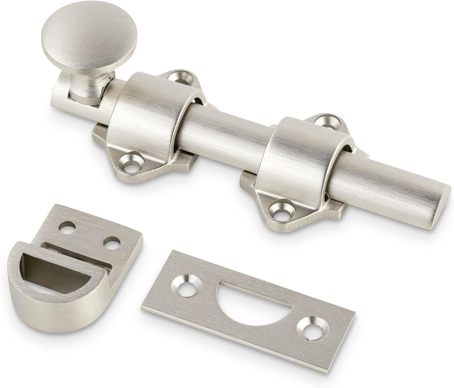 Mega Handles Dutch Door Bolt - 4 Inch Heavy Duty Slide Bolt Latch, Easy to Install Slide Latch for Dutch Doors, Suitable Slide Bolt for Toy Boxes, Cabinets, Pantry Doors and More - Satin Nickel
