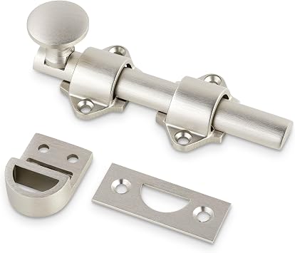 Mega Handles Dutch Door Bolt - 4 Inch Heavy Duty Slide Bolt Latch, Easy to Install Slide Latch for Dutch Doors, Suitable Slide Bolt for Toy Boxes, Cabinets, Pantry Doors and More - Satin Nickel