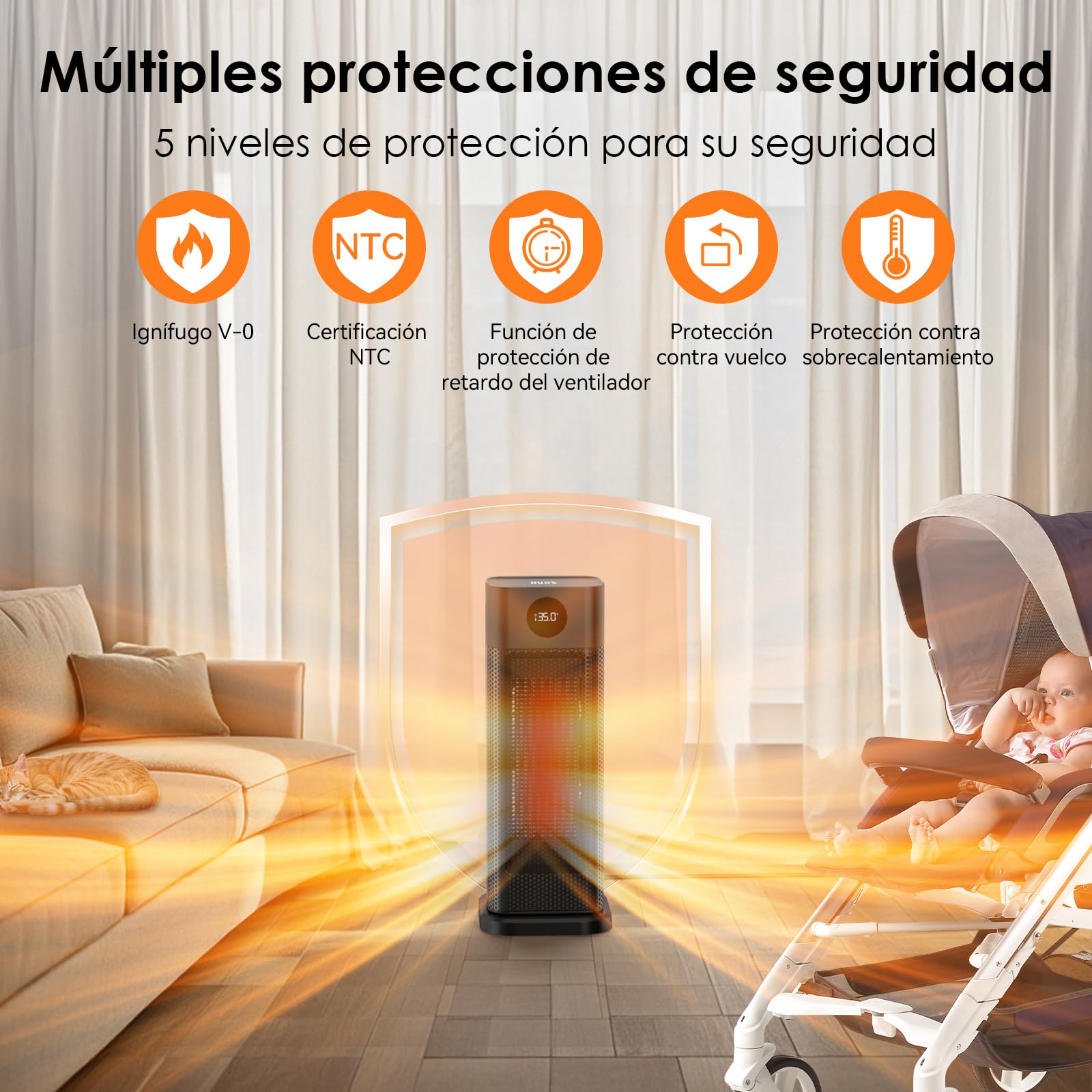 Minthouz Calefactor Bajo Consumo, 2000W PTC Radiador Eléctrico Bajo Consumo, calefactor eléctrico 3 modos con termostato,mando a distancia, pantalla LED digital,oscilación 70°,Calefactor Baño para el