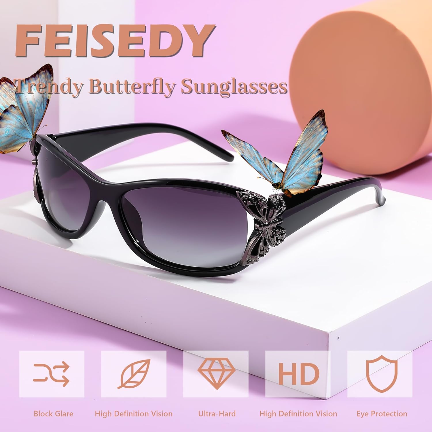 FEISEDY Trendy Polarized Y2K Sunglasses Wrap Around Butterfly Design Fashion Sunnies UV400 Protection B0078 - Image 6