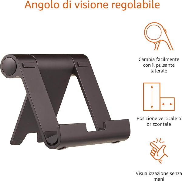 Amazon Basics Supporto portatile inclinabile per tablet, lettori per e-book e telefoni, Nero - 2