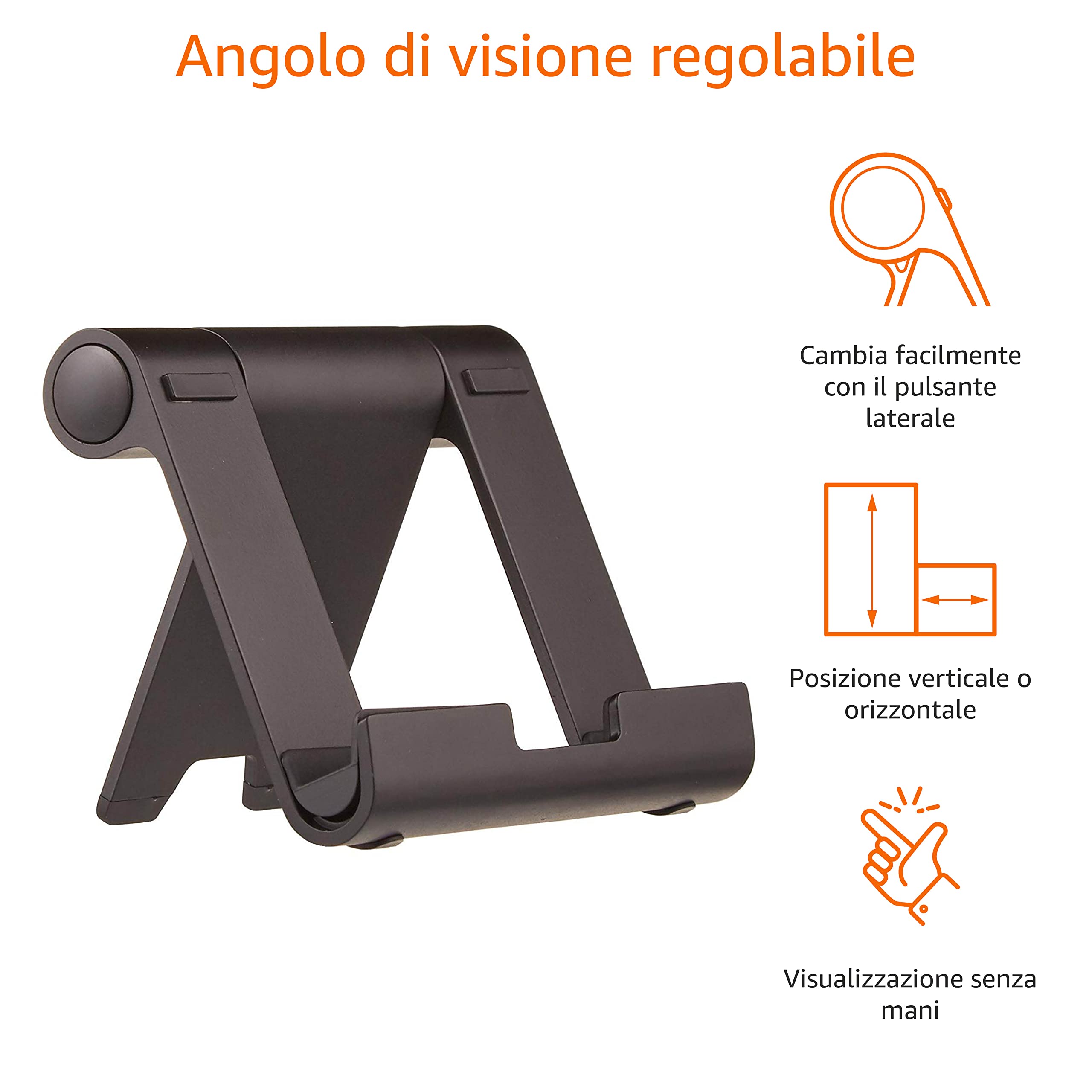Amazon Basics - Supporto portatile inclinabile per tablet, lettori per e-book e telefoni, Nero