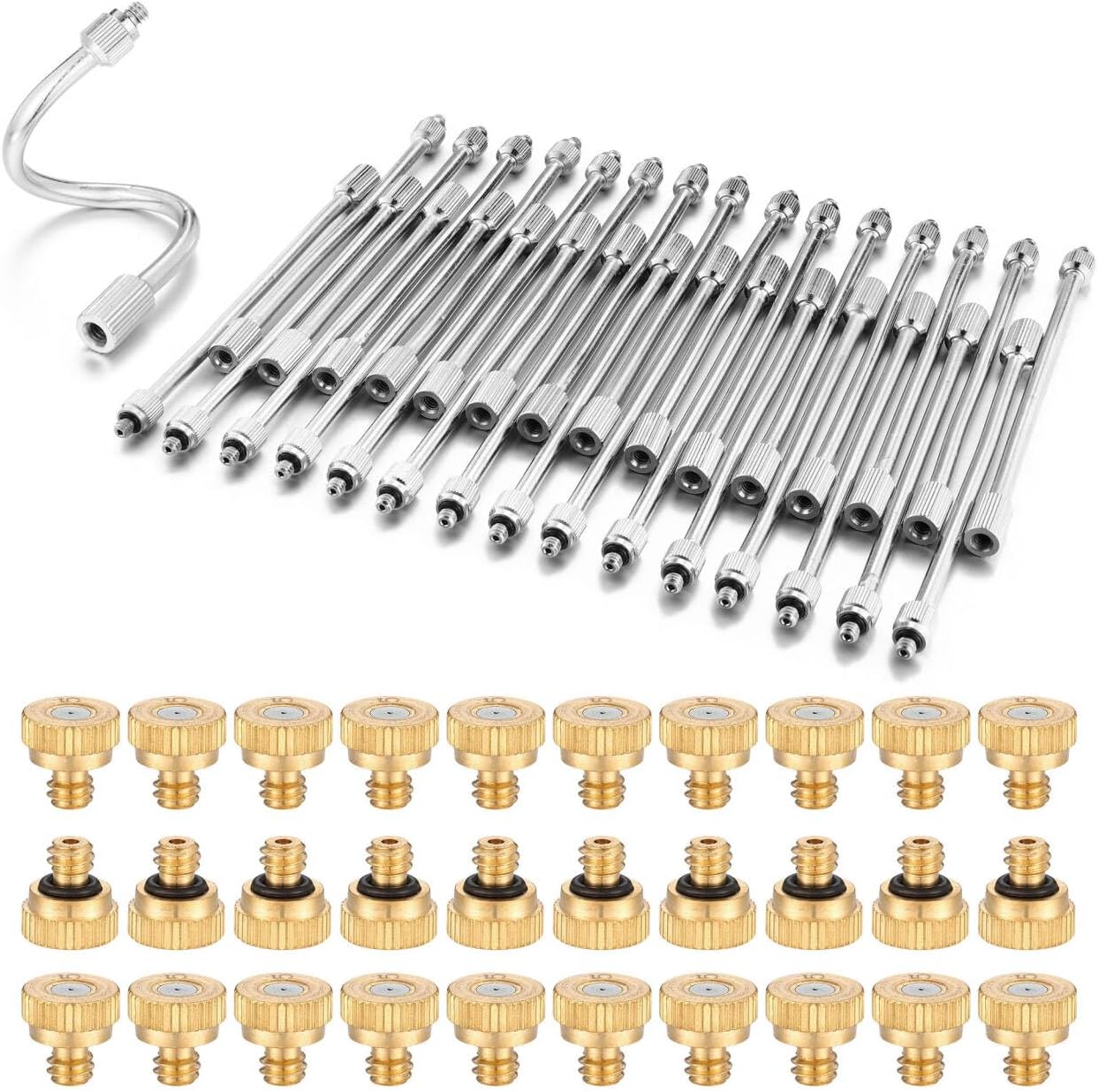 CozyCabin 30Pcs Flexible Mister Extensions with 30pcs Brass Misting Nozzle Kits, 5.9 Inch Brass Mist Rod for Mister Nozzles, Bendable Copper Extended Pole 10/24 UNC Thread for Outdoor Cooling System