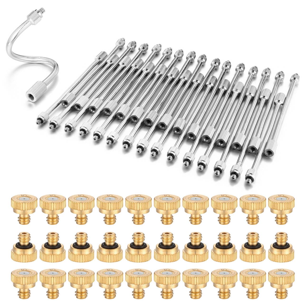 SOHNVWTGD 30Pcs Flexible Mister Extensions with 30pcs Brass Misting Nozzle Kits, 5.9 Inch Brass Mist Rod for Mister Nozzles, Bendable Copper Extended Pole 10/24 UNC Thread for Outdoor Cooling System