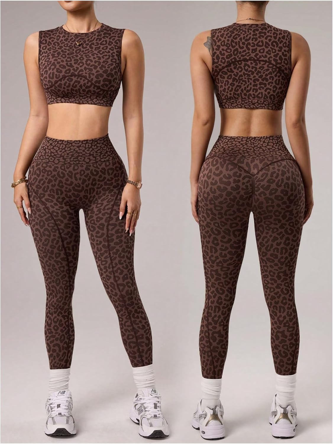 Milumia Women's 2 Piece Workout Sets Leopard Print Crop Tank Top High Waist Leggings Yoga Gym Outfits