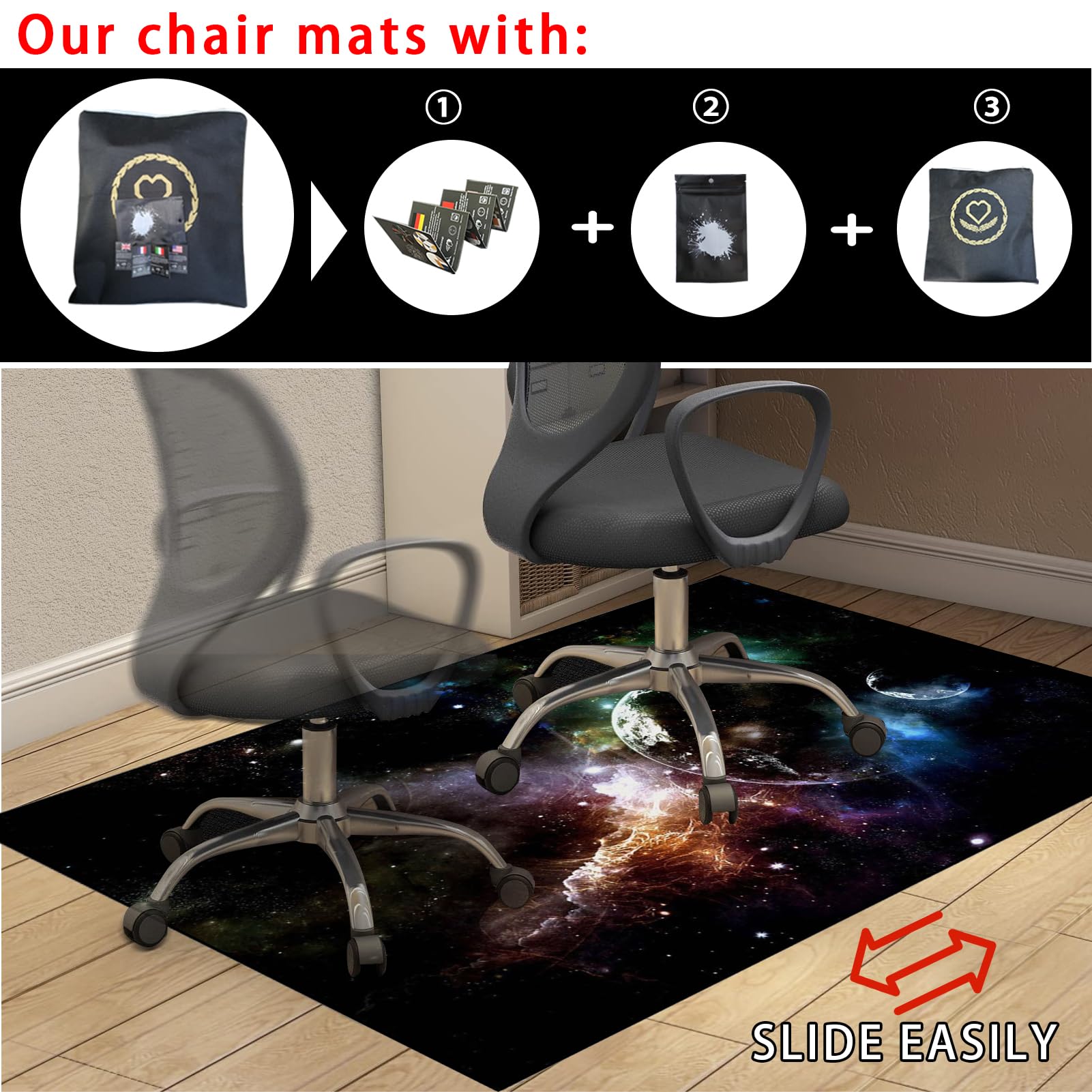 Tapis Protection sol Chaise Bureau Antidérapant - 100 x 140 cm Tapis Protecteur de Sol pour fauteuils de Gaming Pour sols durs parquet stratifié carrelage - Tapis Chaise de Bureau - Tapis Gaming Sol