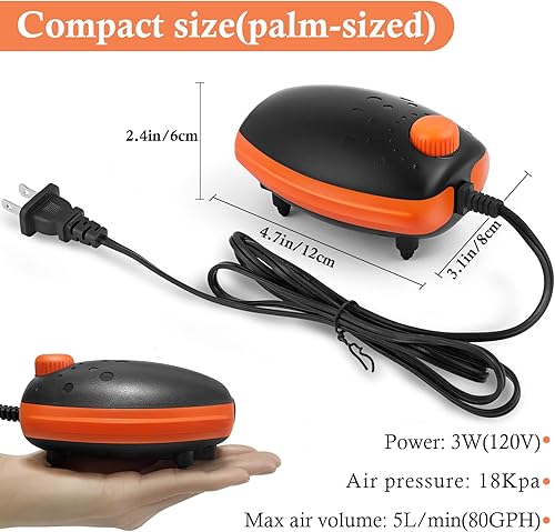 Miniatura 9 de HITOP Adjustable Aquarium Air Pump, Upgrade Quiet Oxygen Pump, 80GPH Powerful Air Aerator for Fish Tank up to 120 Gallon