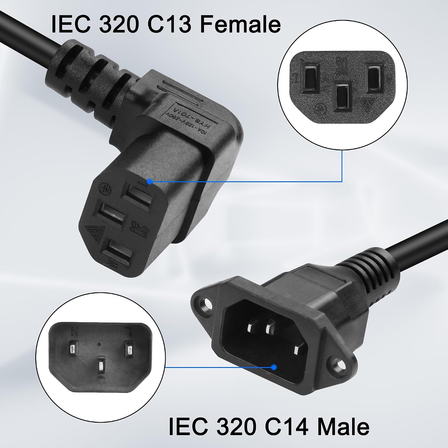 MEIRIYFA 90 Degree IEC 320 C13 to C14 Power Plug Adapter Cable Down Angle image 2