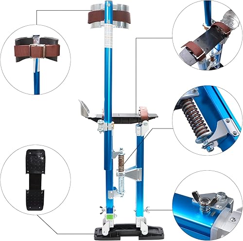 Miniatura 6 de Voilamart Zancos de paneles de yeso azules de 18 a 30 pulgadas, zancos ajustables de aluminio para paneles de yeso con rodilleras protectoras,