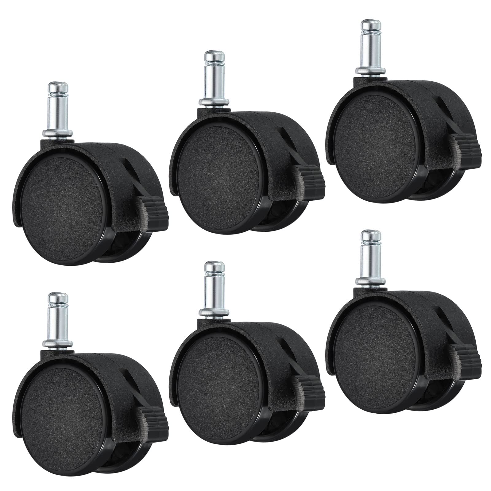 PATIKIL 1.5 Inch Swivel Casters, 6 Pack Nylon 360 Degree Universal Circlip Swivel Stem Wheels with Brake for Chair Furniture Replacement, Black