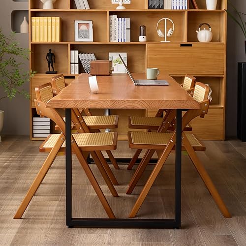 Miniatura 10 de Elegante escritorio de oficina de madera maciza con base de metal resistente, escritorio ejecutivo duradero para computadora o mesa de comedor en