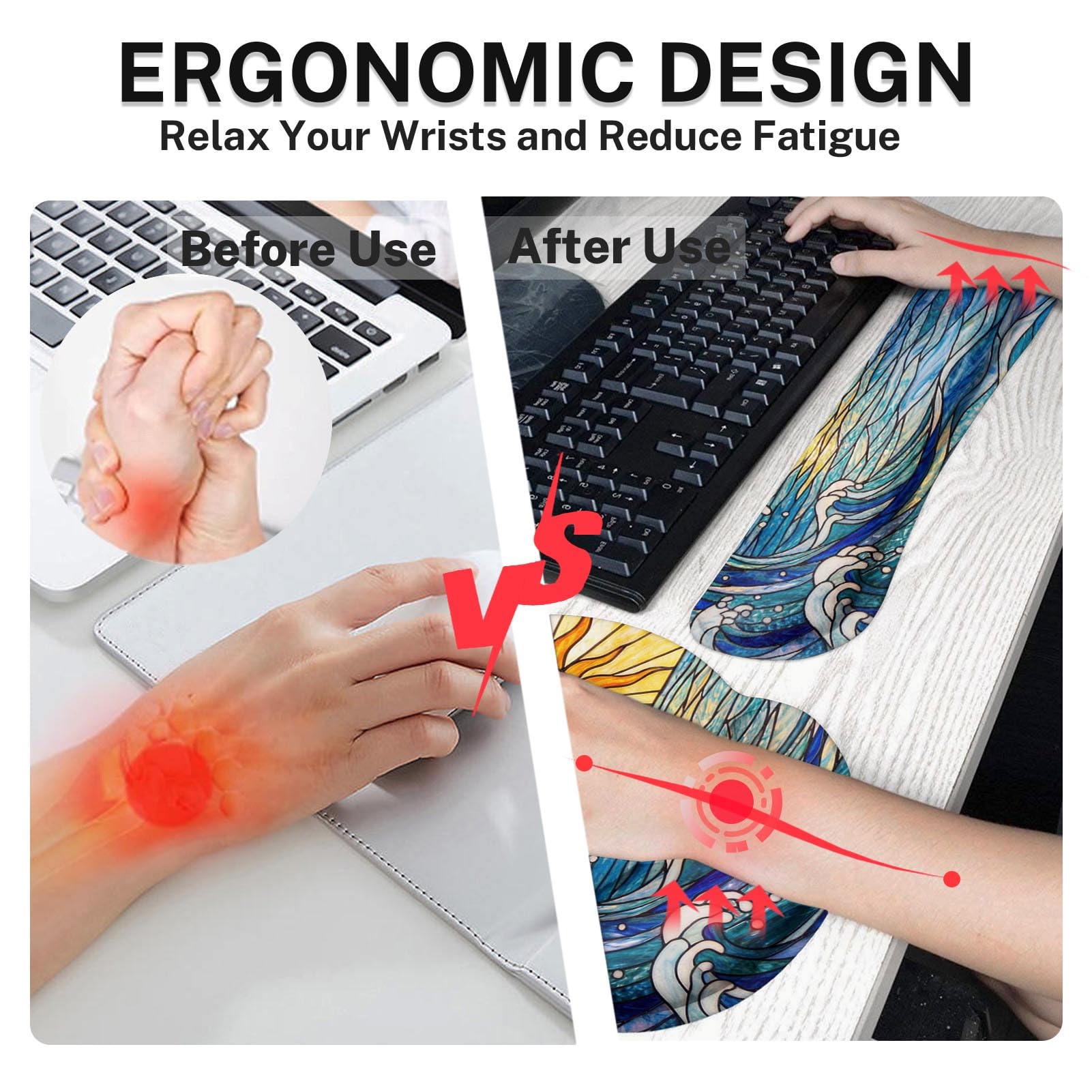 Britimes Blue Ocean Ensemble de tapis de souris 4 en 1 avec grand tapis de souris + repose-poignet pour clavier + repose-poignet + dessous de verre Design ergonomique pour ordinateur de bureau à