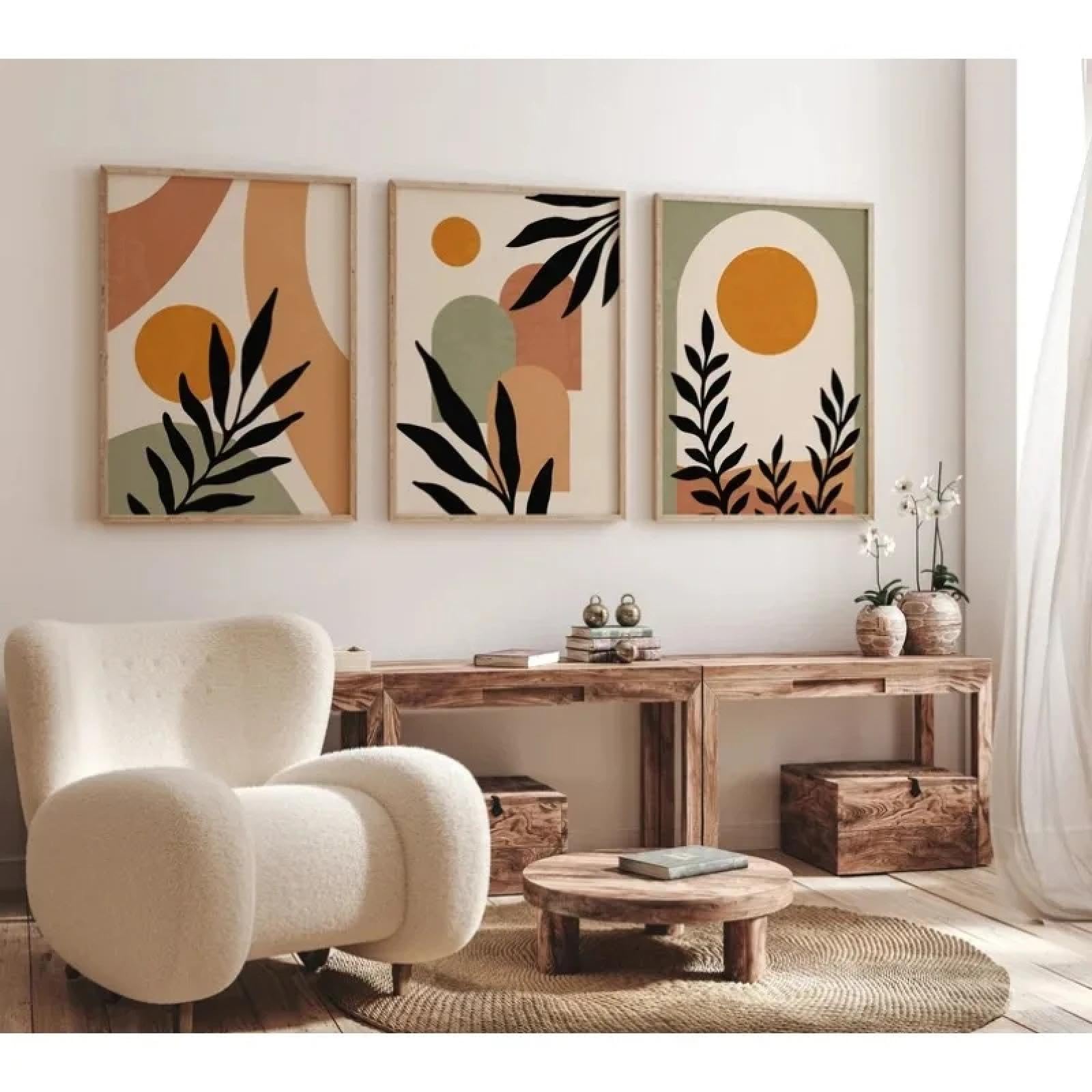 Abstracte Boho Regenboog Blad Terracotta Vaas Wall Art Canvas