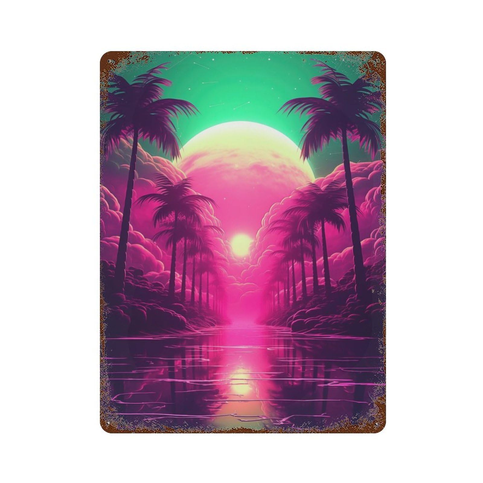 Abstract Retrowave Fusion Vintage Wall Sign 15.7"x11.8", Rust Effect Metal Decor for Living Room, Hallway And Home Decor