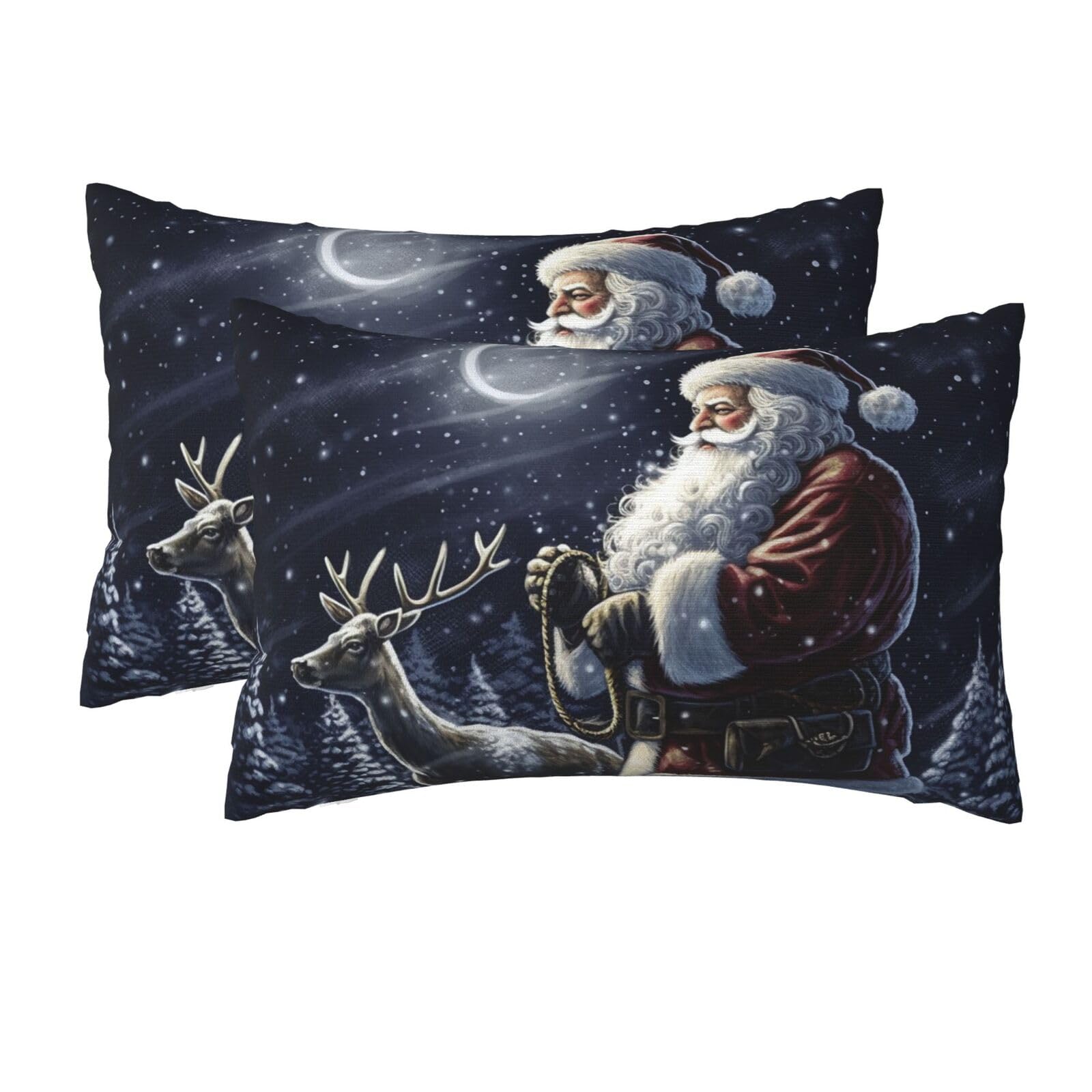 2 Pack Queen Size Pillow Cases for Hair and Skin Soft Breathable Pillow Case Covers with Hidden Zipper Night Santa Pillowcase 20x30 Inches Pillow Cover for Sleeping Gift