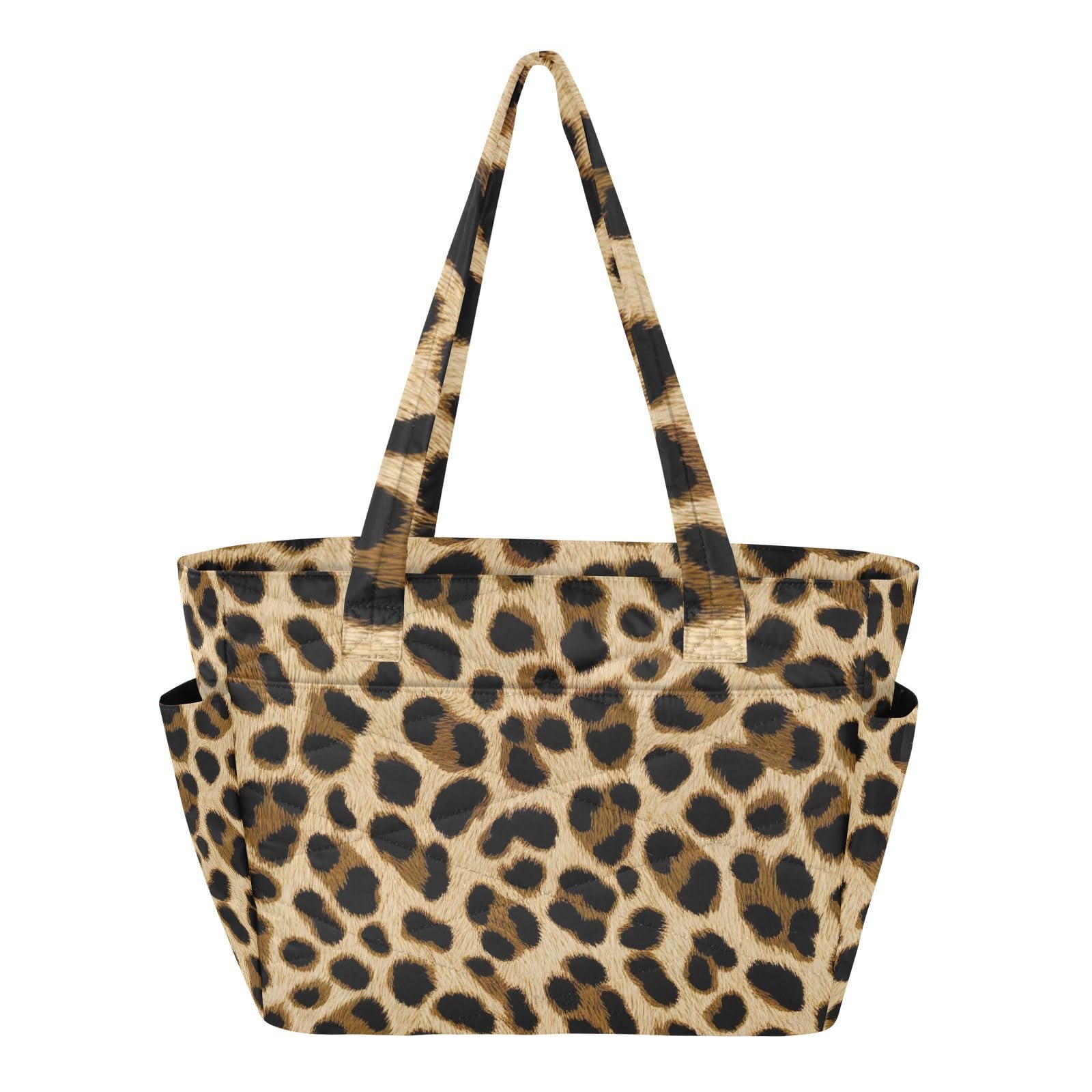 Bolso de mano para mujer ligero y funcional con estampado de leopardo marrón 8