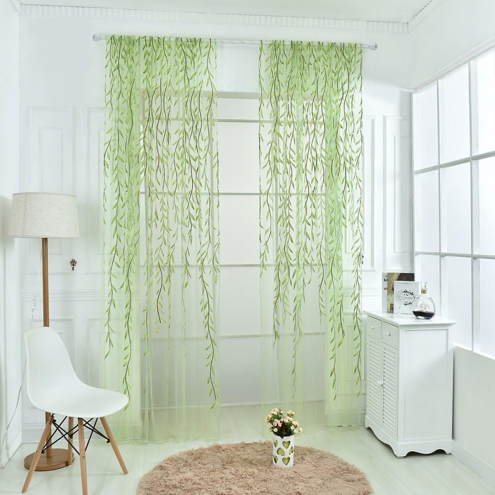 Kasit Window Screen Room Door Balcony Willow Voile Sheer Curtain Panel 37.4"x 78.8"L Green Purple (Green)
