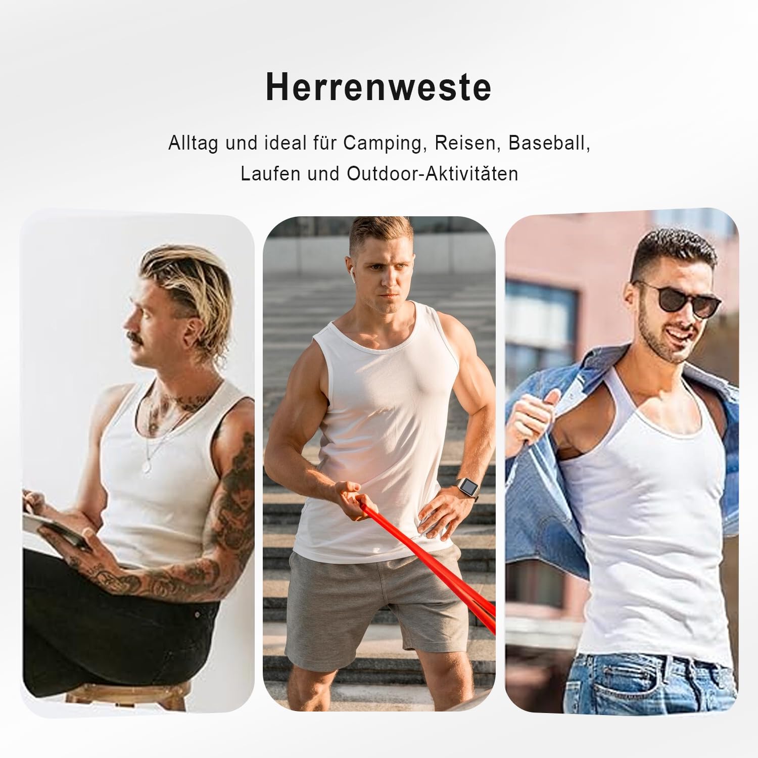 Voarge Podkoszulek męski, 3-pak, tank top z bawełną, koszulka na mięśnie, sportowa koszulka pod pachami, M-3XL