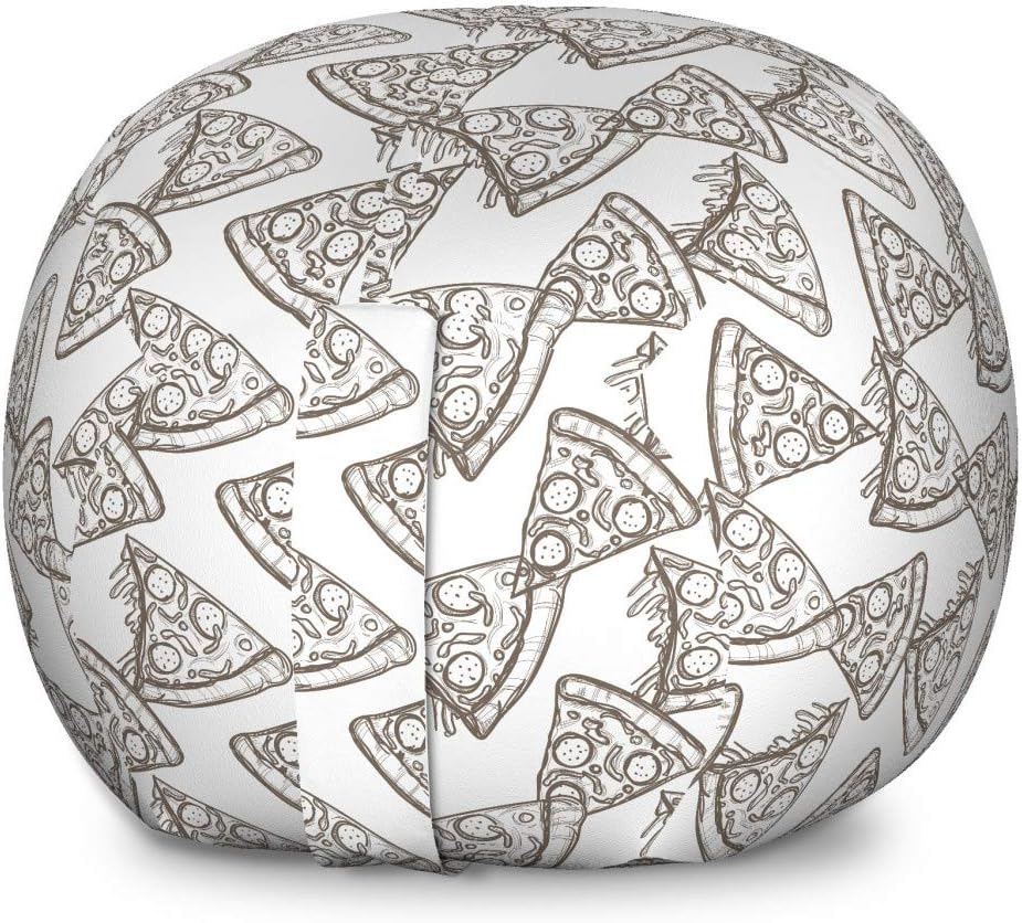 Ambesonne Food Storage Toy Bag Chair, Simplistic Drawn Pizza Slices Sketchy Fast Food Italian Meal Pepperoni Tasty, Stuffed Animal Organizer Washable Bag, Large Size, Umber and White