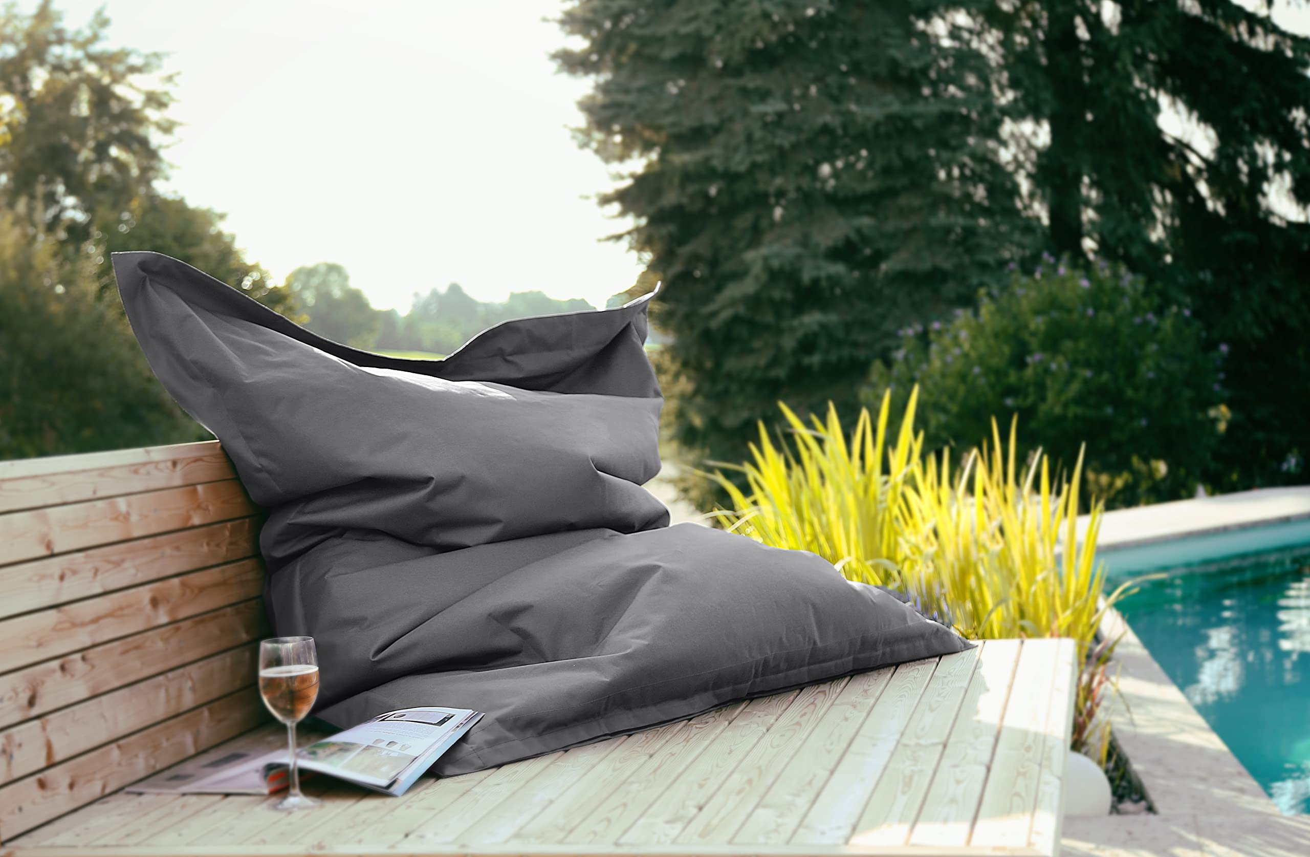 Kinzler S-10137/100 XXL Riesensitzsack 140x180 cm Styroporkügelchen Sitzsack Outdoor Indoor anthrazit
