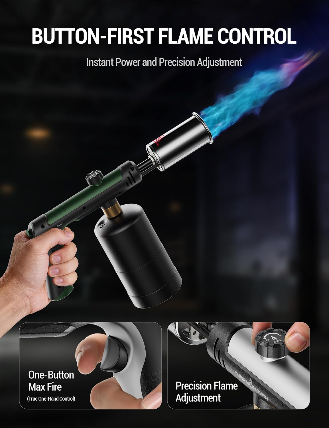 ThermoMaven Propane Torch Gun, One-Touch Max Fire Flame Thrower, Evergreen image 3