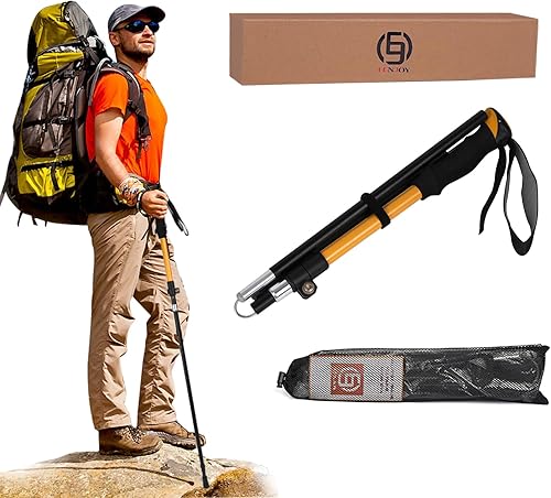 IEJ Ultralight Hiking Pole - Portable Collapsible Outdoor Trekking Pole Plain Design with Whistle for Wilderness Travel - Suitable for Men, Women,