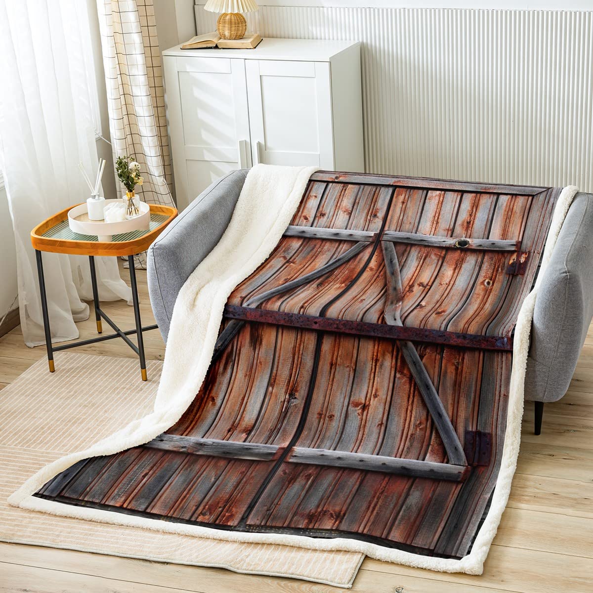 Manta de forro polar de madera antigua para puerta de madera rústica para niños y niñas, manta de felpa para puerta de roble, manta mullida para sofá cama, tamaño Queen, 90 x 90 pulgadas