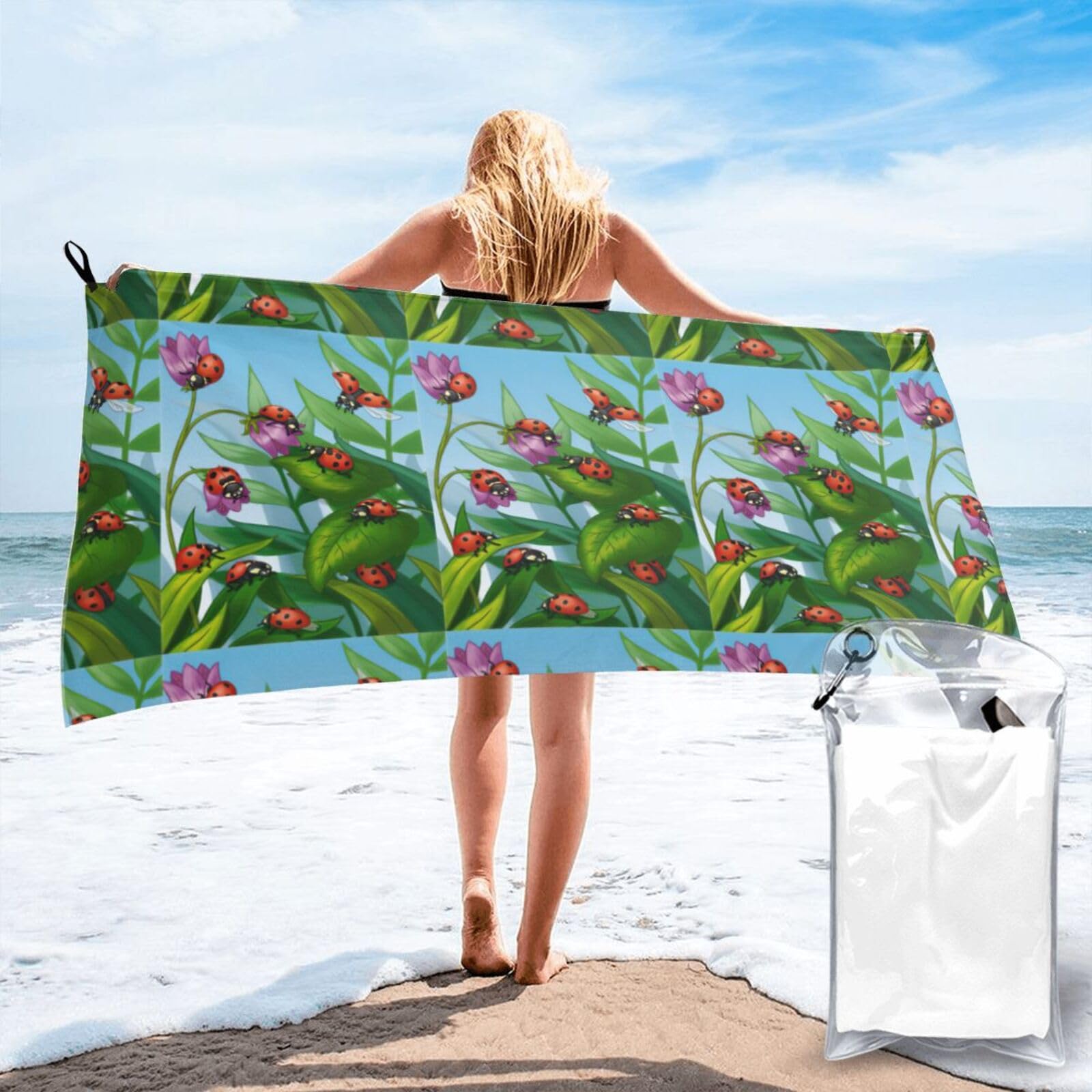 KAPPTYY Ladybug Print Quick Dry Towel Bath Shower Beach Wrap For Gym Vacation Adults