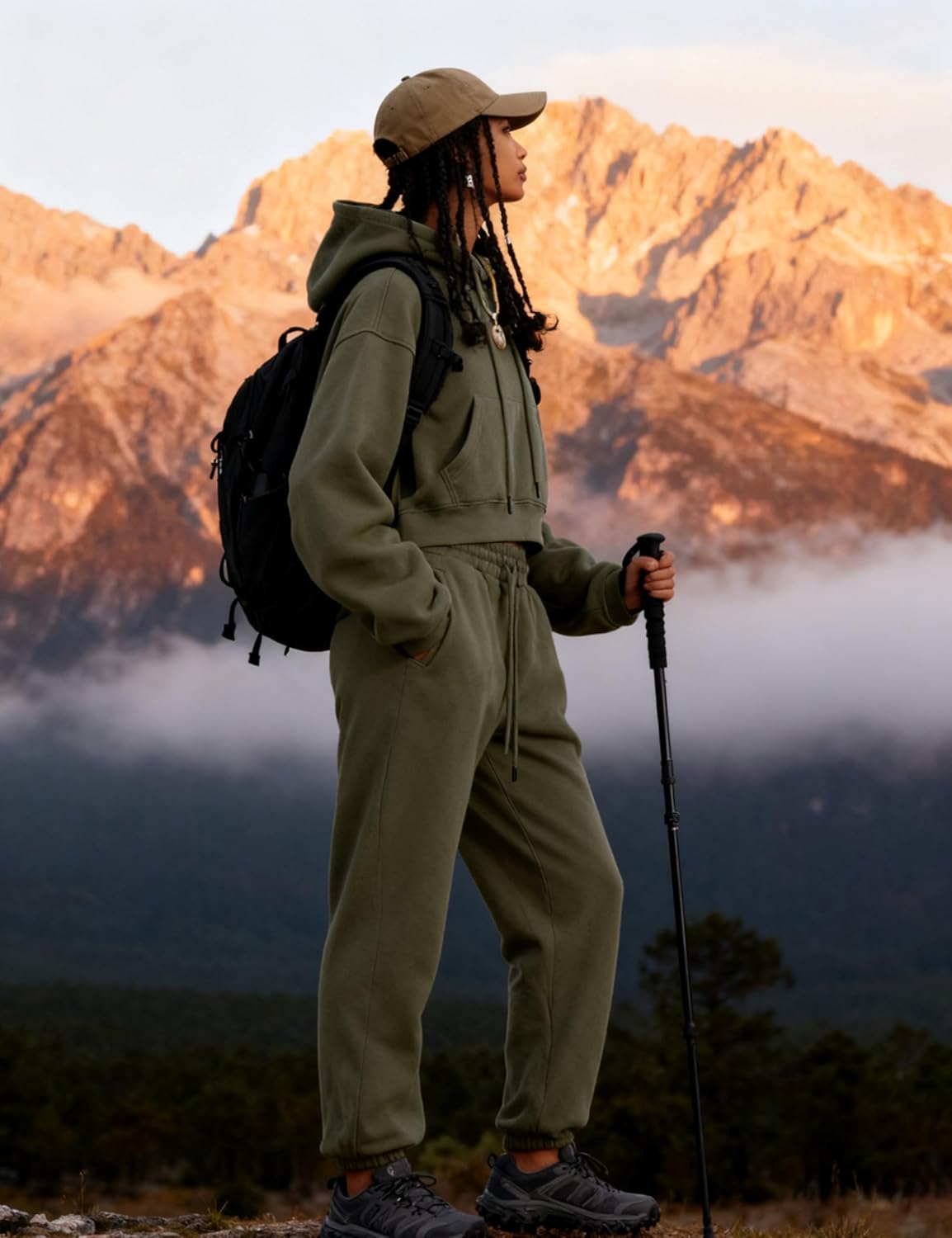 Womens Fleece 2 Piece Outfits Sweatsuit Crop Hooded Pullover Sweatshirt Top Jogger Sweatpants Tracksuits Set - Image 5