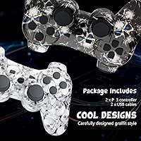 Vista 4 de Controller for PS-3 Wireless, Gaming Remote Joystick for Play 3 with Charger Cable Cord (Black Ghost, White Skull)