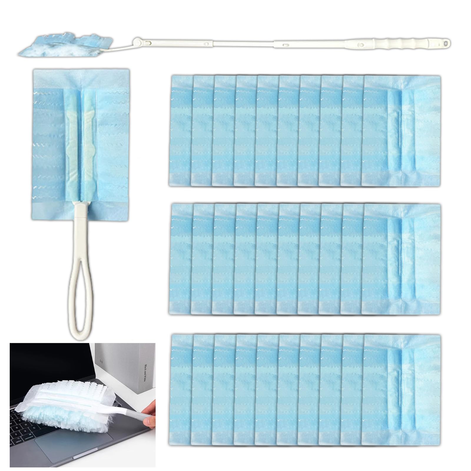 32 Pcs Fluffy Duster Refill Set, Disposable Strong Electrostatic Duster Removal Refill with Handle for Cleaning, Hand Duster Refill Dusters for Home Office, Flash Dust Magnet Refill