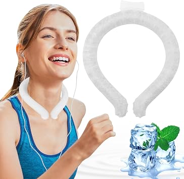 Neck Cooling Tube, Portable Wearable Cooling Neck Wraps Freezes Below 64F, Reusable Ice Ring Body Cooling Products for Indoor Outdoor Sports, Outdoor Workers White, M