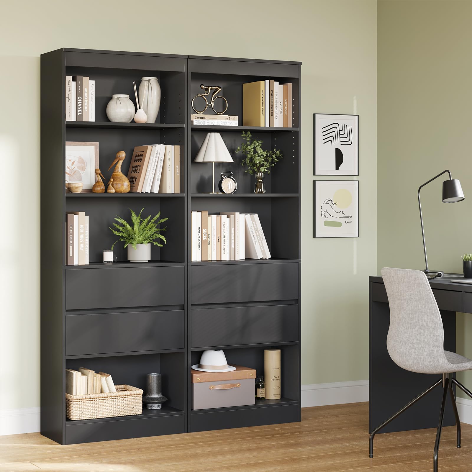 Mobile Alto con Ripiano Regolabile, Mensola in Piedi, Mobiletto da Bagno, Libreria a Scomparti Aperti,Mobiletto Multiuso per Bagno, Soggiorno, Camera da Letto, 180 x 60 x 30 cm(Nero)