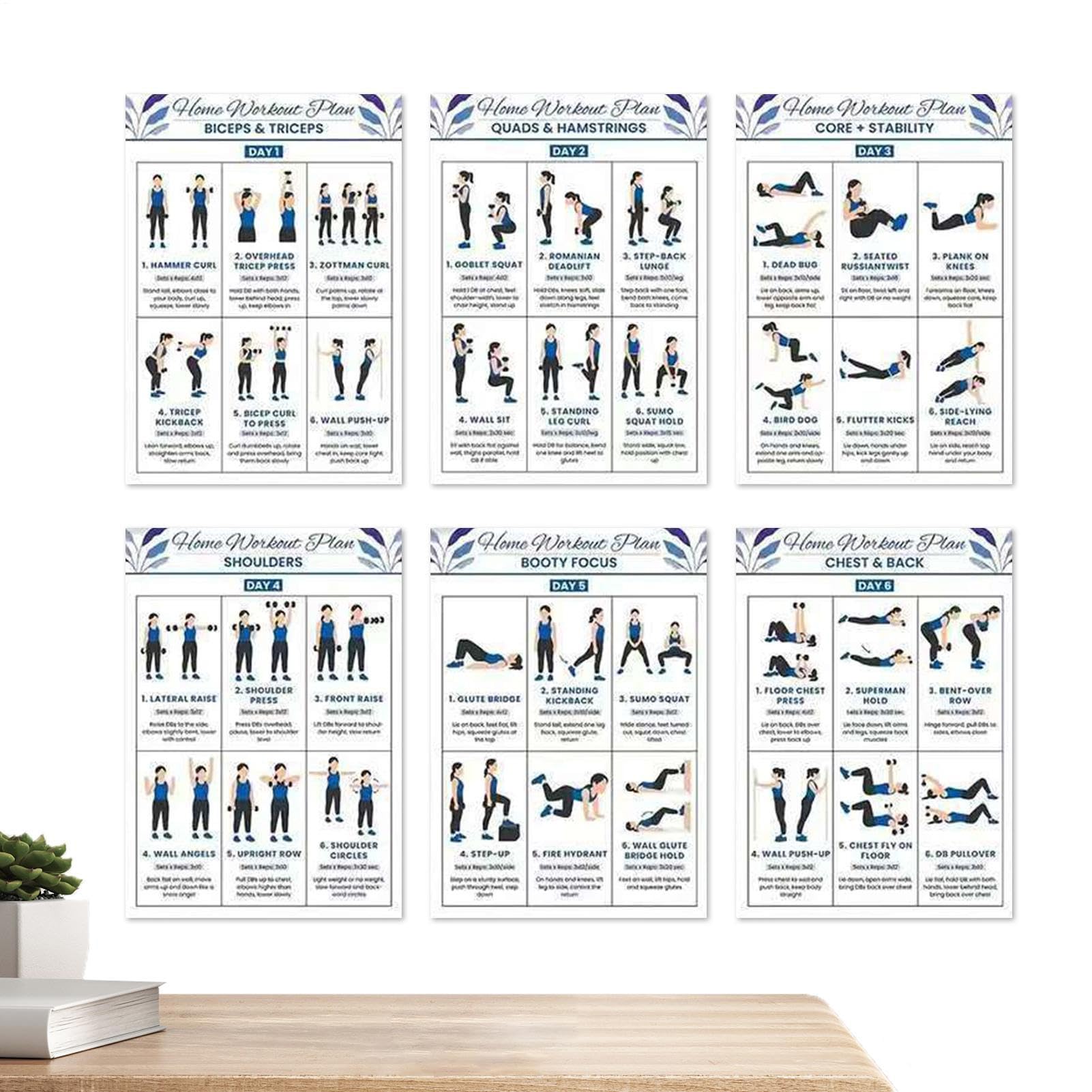 Affiches d'entraînement pour salle de sport à domicile | Guide de fitness à domicile (français non garanti), tableau d'action pour exercices de yoga – pour dortoir, bureau, appartement, chambre, salon