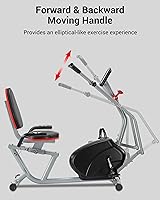 Vista 5 de ECHANFIT Recumbent Exercise Bike with Arm Exerciser for Home - Elliptical Recumbent Cross Trainer with Backlit Display, Pulse Sensor, 8-Level